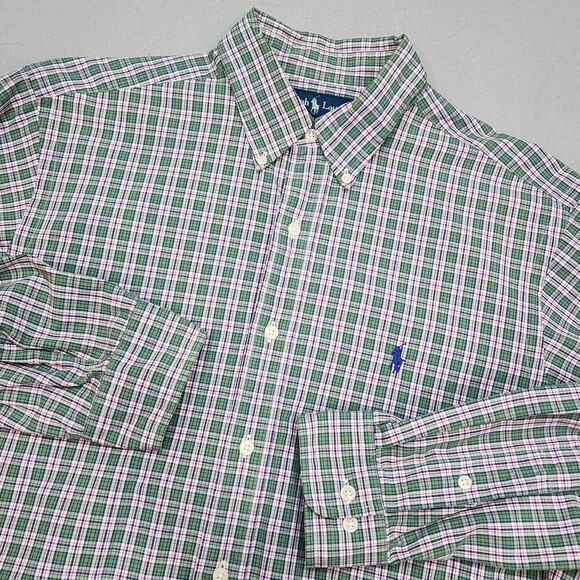 Ralph Lauren Men's Green Pink Check Button Up Shirt Sz 16 L - Picture 1 of 5